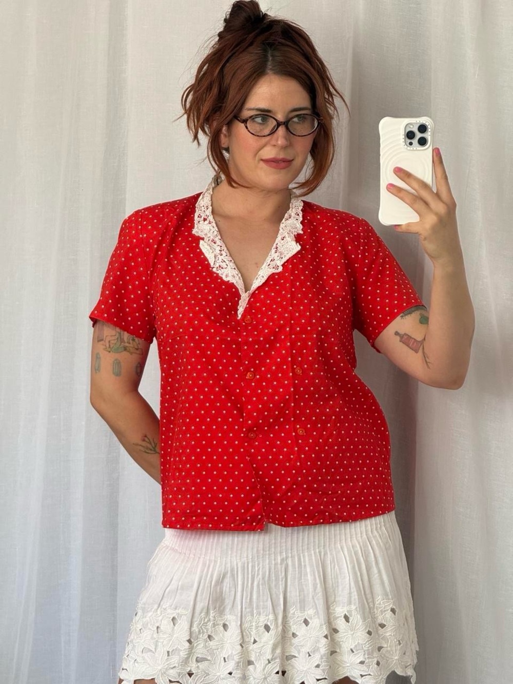 ⋆。°✩ polka dot lace collar secretary blouse ⋆౨ৎ˚⟡
